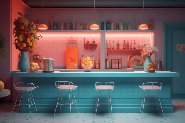 Bar counter ambient lighting with color changing LED strips