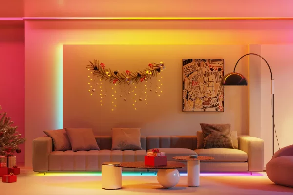Living room ambient lighting with smart LED strip lights