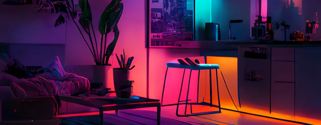 COB smart LED strip kit installed in a bedroom ambient lighting project
