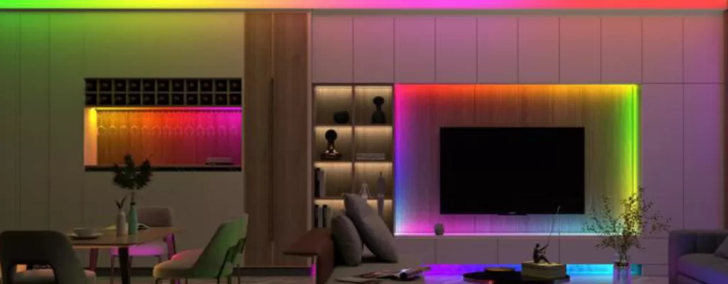 COB smart LED strip kit installed in a bedroom ambient lighting project