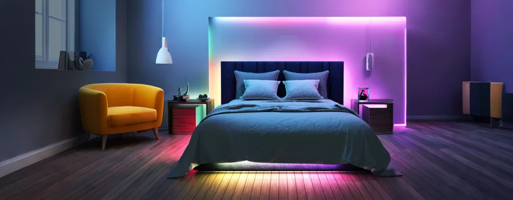 COB smart LED strip kit installed in a bedroom ambient lighting project
