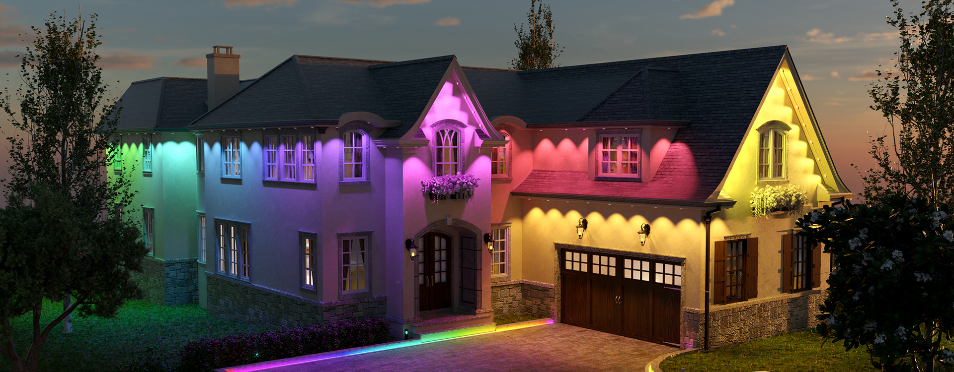 Outdoor courtyard permanent lighting installation